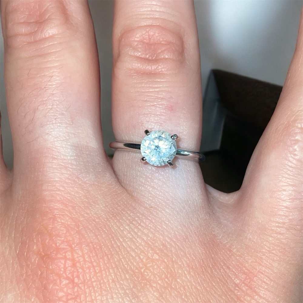 Vintage Joseph Esposito Ring CZ Diamond Solitaire 14K White Gold Plated